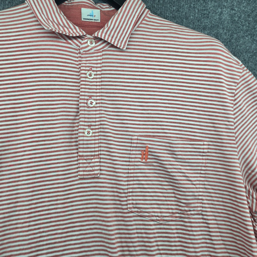 Johnnie-O Hangin Out Mens XL Red White Striped Short Sleeve Pocket Polo Shirt - Picture 2 of 6